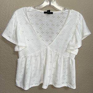 White Eyelet Peplum Top NWOT